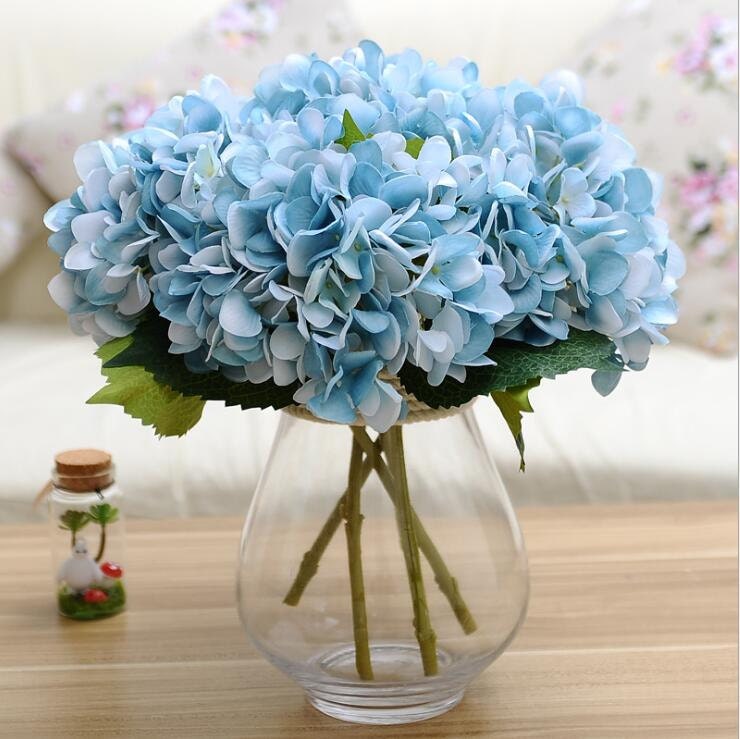 Individual Realistic Artificial Flower Large Green Faux Silk Hydrangea 