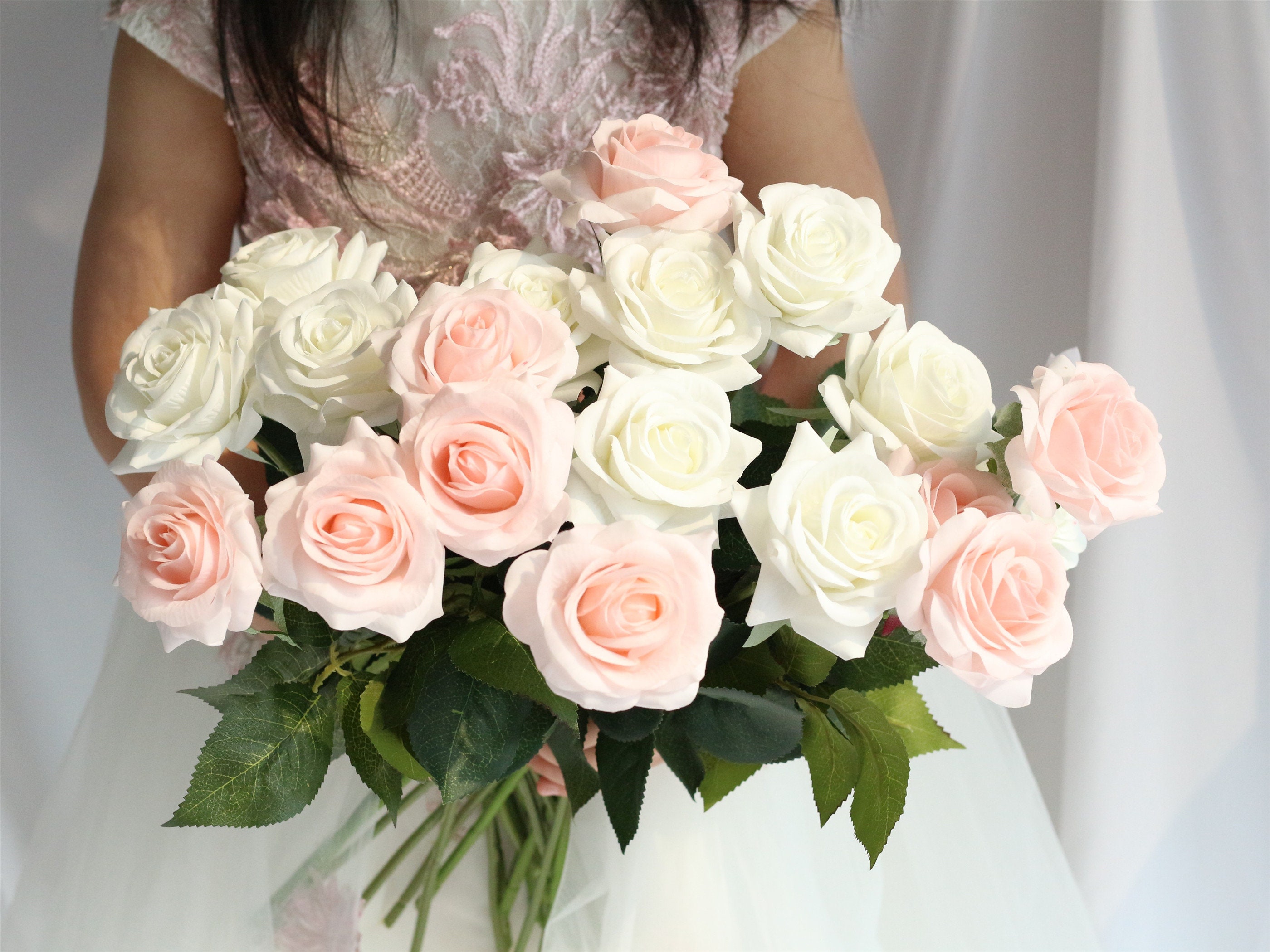 Real Touch Flowers Blush Silk Roses White Real Touch Flowers Etsy