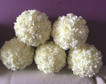 Ivory Flower Balls Cream White Kissing Ball 9" Pomanders For Wedding Wedding Decor Centerpieces Bridal Shower NJHQ-03