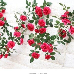 Künstliche Blumengirlande, weiße Rose, hängende Blumengirlande, 180 cm, Blattgirlande, künstliche Ranke, realistische Weinpflanzengirlande für Heimdekoration, MGT-021 Bild 4