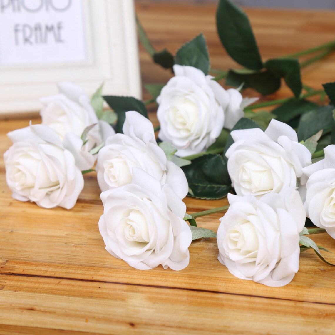 White Roses Real Touch Silk Latex Flowers 10 Stems for Cream Etsy
