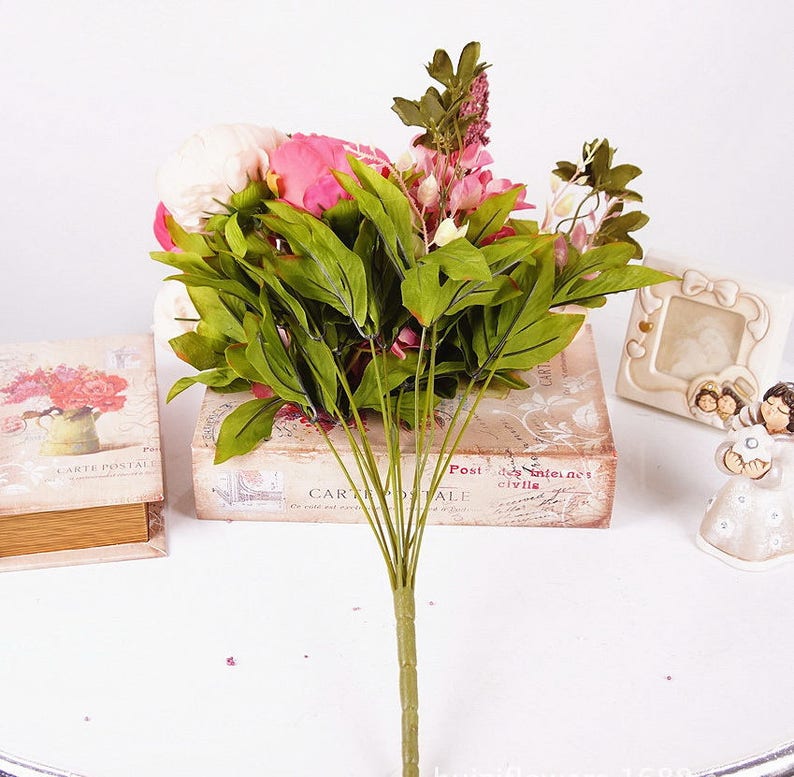 Decorative Artificial Flower Blush Silk Peony Flowers Bouquet Etsy