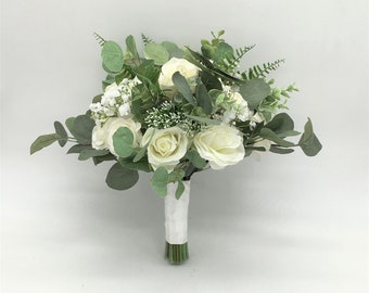 Rustikaler Hochzeitsstrauß für Brautjungfern, künstliche Blumen, grüner Blumenstrauß für Frühlings- und Sommerhochzeiten im Bauernhausstil DJ-RS01