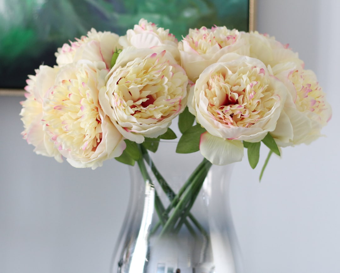 Champagne Silk Peony Bouquet Quality Wedding Flowers 5 Heads Artificial ...