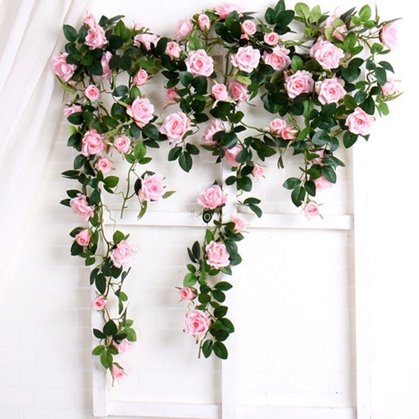 Guirlande de fleurs artificielles, vigne de fausses fleurs roses de soie, fausses fleurs suspendues pour toile de fond de fleurs d’arche de mariage HY-J1