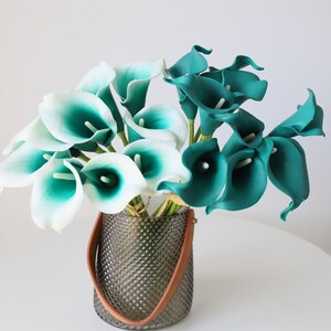 Oasis Teal Wedding Flowers Teal Green Calla Lilies 10 stem Real Touch Calla Lily Bouquet Wedding Centerpieces Decorations MTL-FLN003