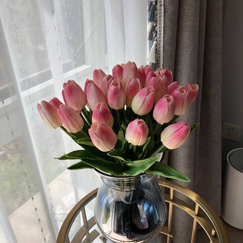 Real Touch Flowers Pink Tulips Bouquet Artificial Bridal Etsy