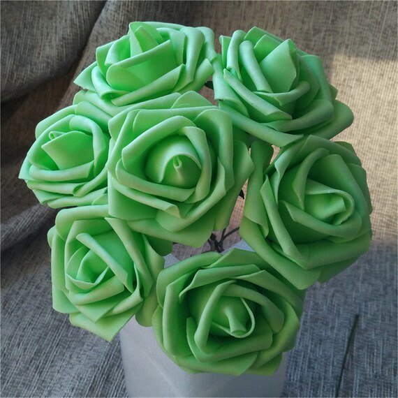 Green Flowers Fake Foam Roses Bright Green Artificial Flowers Etsy
