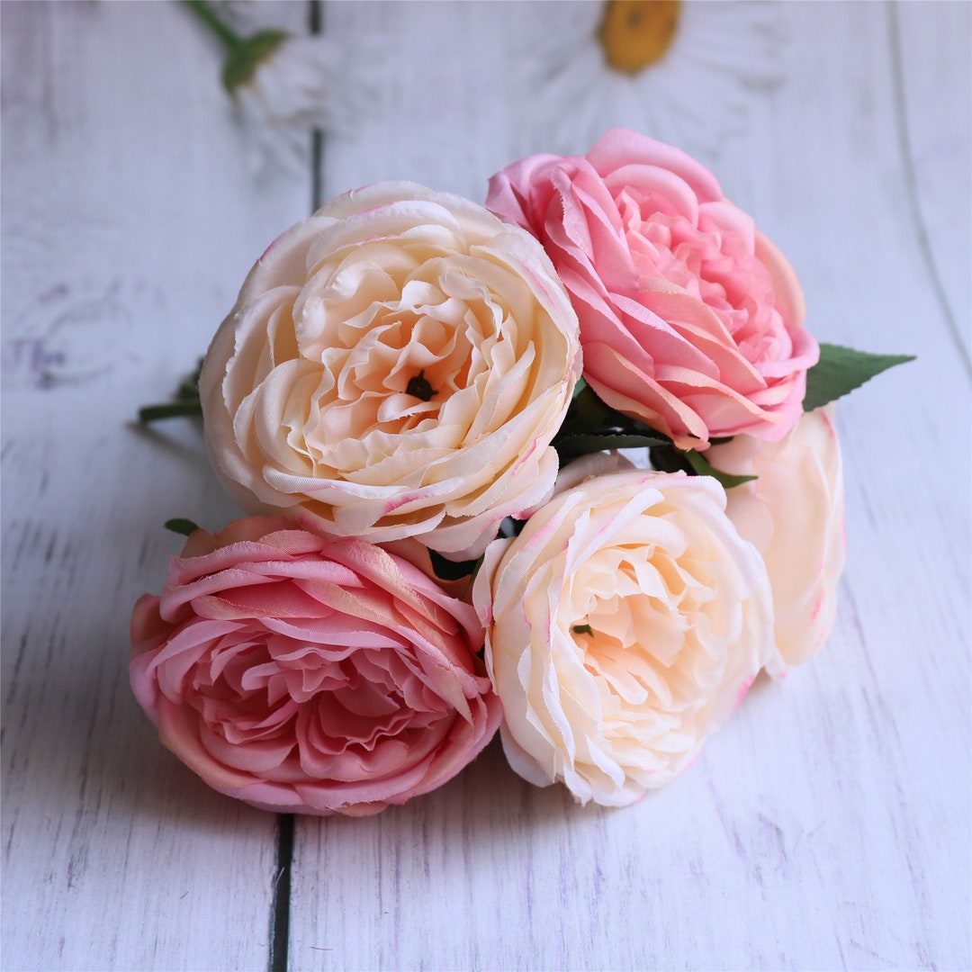 Silk Peony Bouquet Pink Flower Bouquet Small Pink Bouquet 5 Etsy