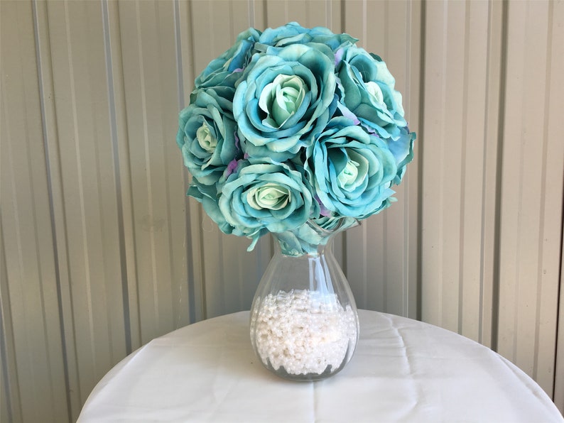 Teal Blue Flower Ball Teal Flowers Silk Rose Ball For Spring Etsy