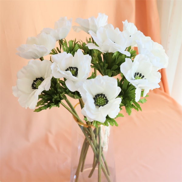 Faux Anemone Blumen Weiß Künstliche griechische Windblume Gefälschte Pulsatilla Chinensis weiße Blumenarrangement für Home Hochzeitsdekor HXYB-657