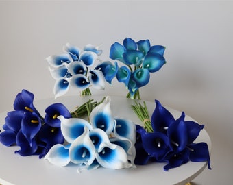 Tones of Royal Blue Calla Lily Artificial Flowers for DIY Wedding Bouquet Flower Arrangement Boutonnieres and Corsages BL-Ca01