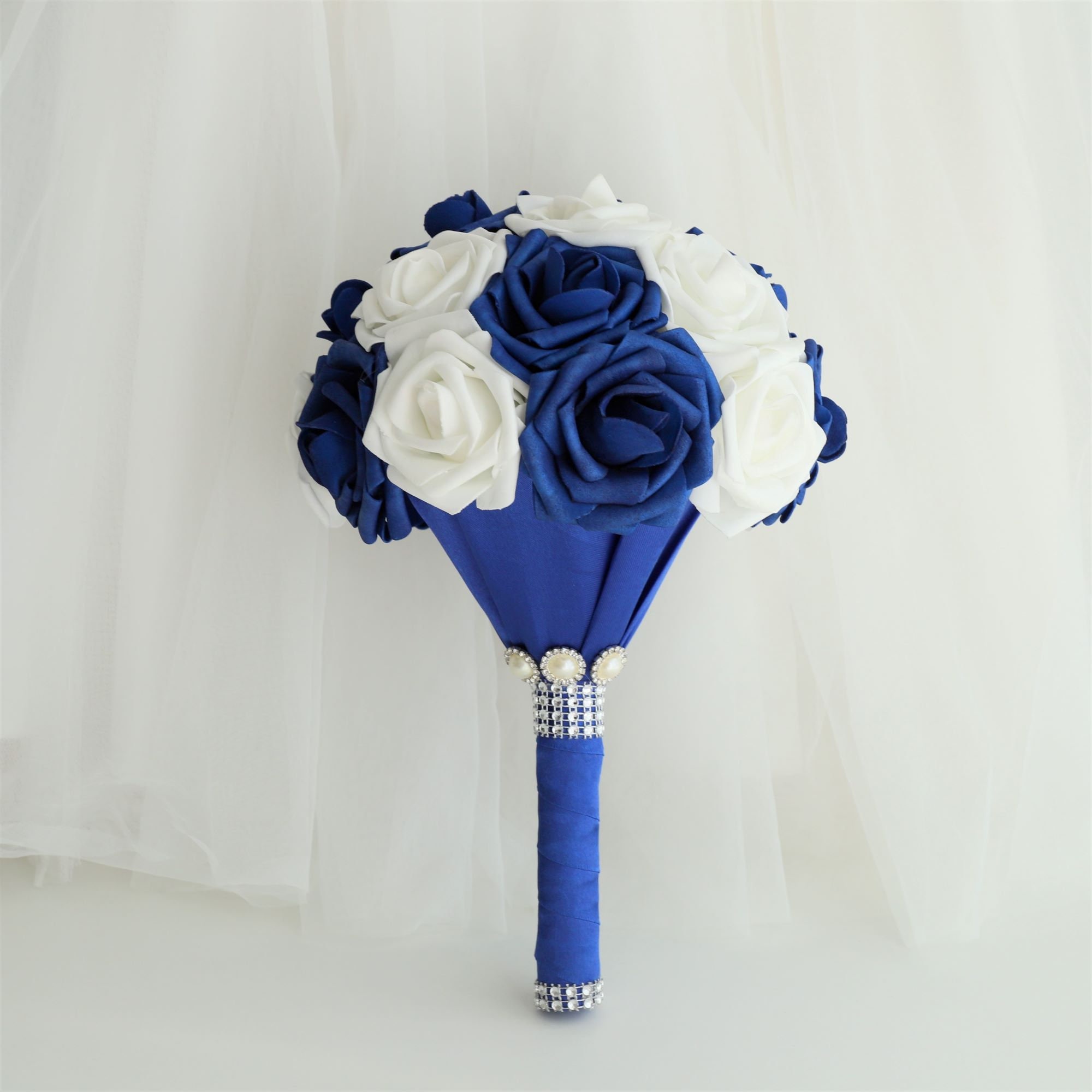 Royal Blue White Gold Rose Bridal Wedding Bouquet Accessories – Bridal  Wedding Bouquets