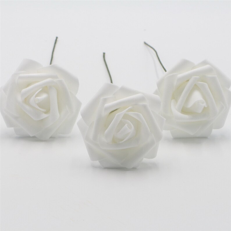 White Wedding Flowers Faux Roses Cheap Artificial Flowers 100 Wholesale For Bouquets Wedding Decor Table Centerpieces Bulk Flower LNPE009 image 3