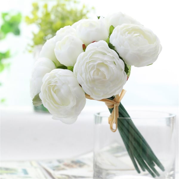 Fleurs de pivoine blanche Pivoines en soie pour bouquet de demoiselle d’honneur Arrangement floral de pivoine artificielle pour la décoration de mariage à la maison Bouquet de mariée JM801