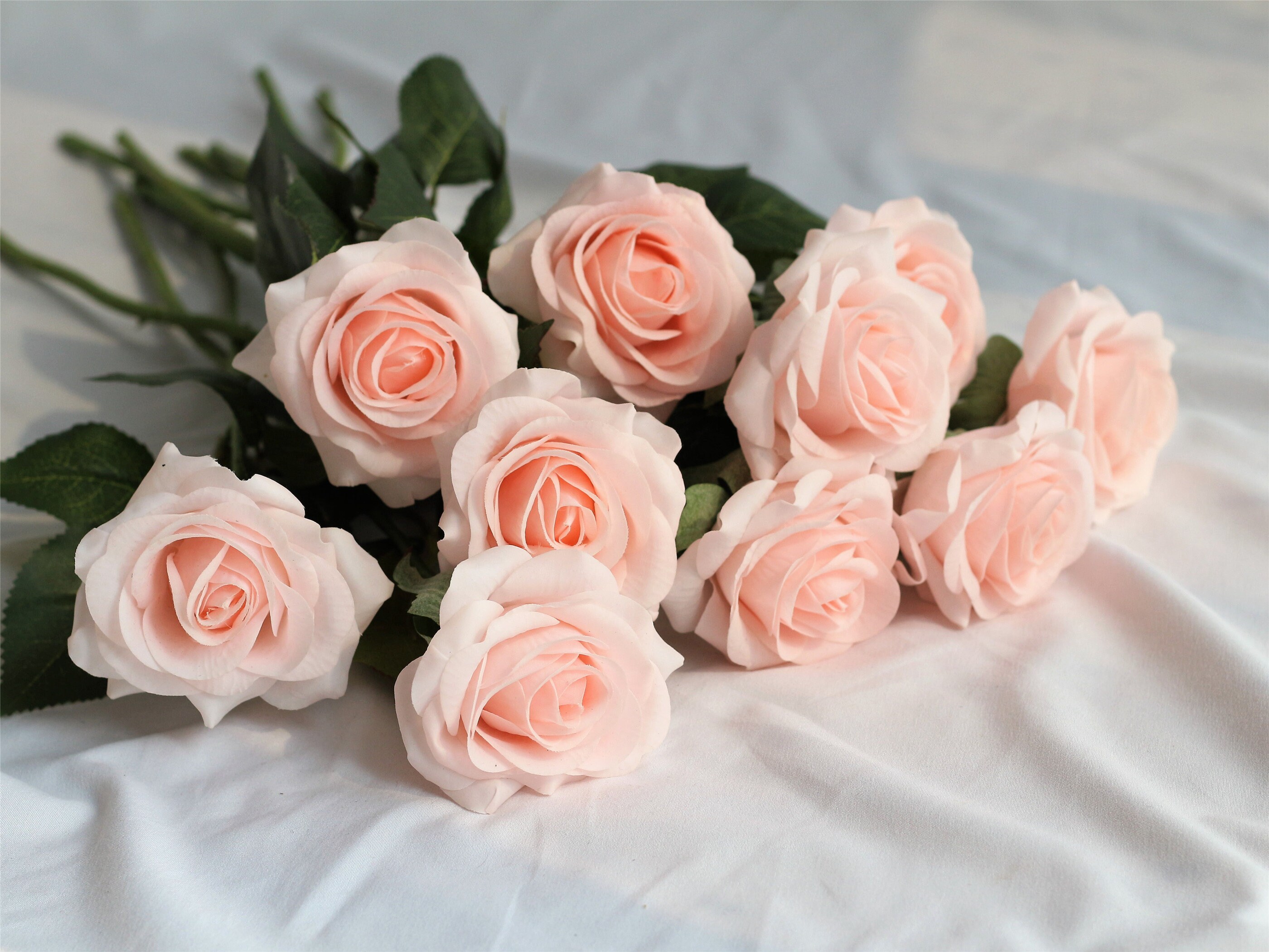 Real Touch Flowers Blush Silk Roses White Real Touch Flowers Etsy