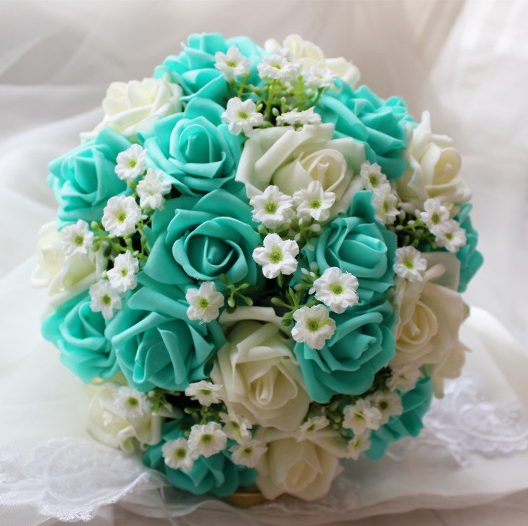 Turquoise Wedding Bouquet Turquoise Flowers Bridal Bouquet - Etsy
