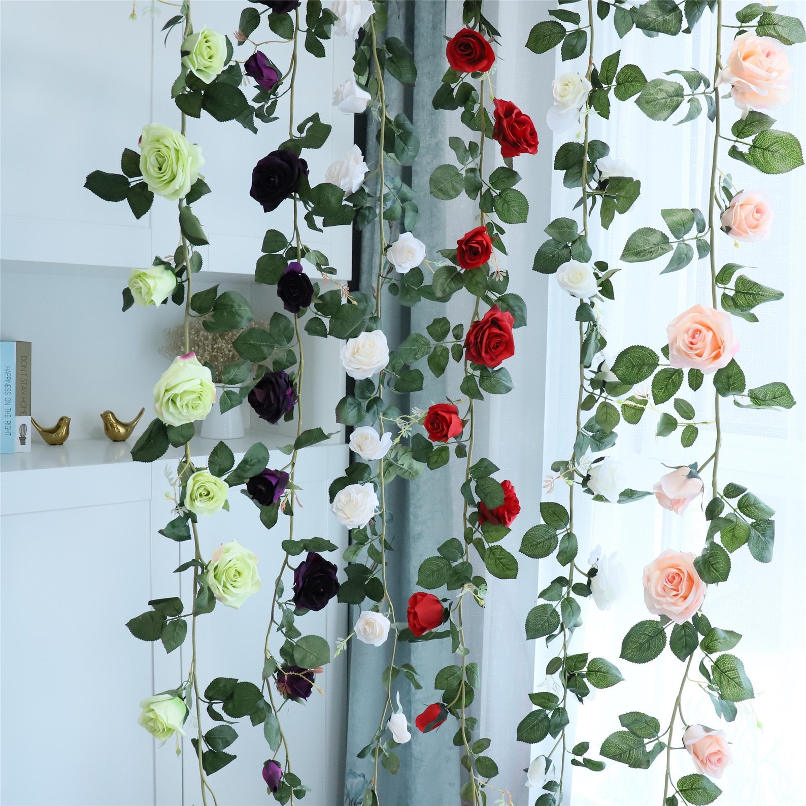 Artificial Flower Garland Plants Green Leaves Simulation Cane Etsy