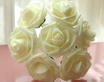 100 pcs Ivory Roses Wedding Artificial Flowers Fake Foam Roses Floral Wedding Table Centerpiece Decor Flowers Supplies LNPE004