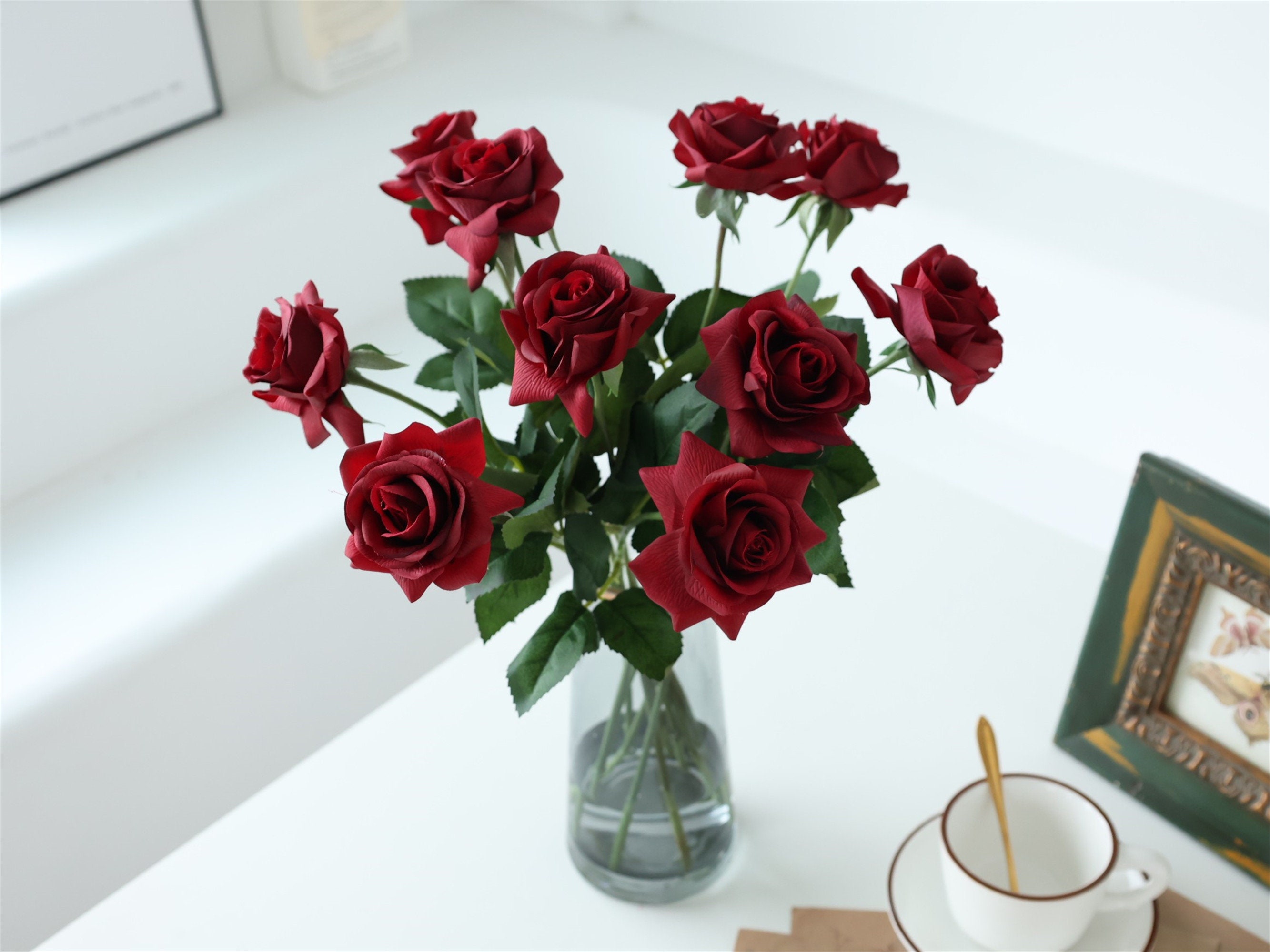 Real Touch Roses Realistic Dark Red Flowers, Silk Latex Roses, Burgundy  Wedding Flowers for Home Decor Table Centerpieces YB-JH1 -  Canada