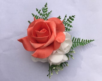 Coral Rose Corsage, Bridesmaids Flower Corsage, MOH Wrist Corsage, Mothers Corsages, Coral Flowers Wedding Accessories XH22