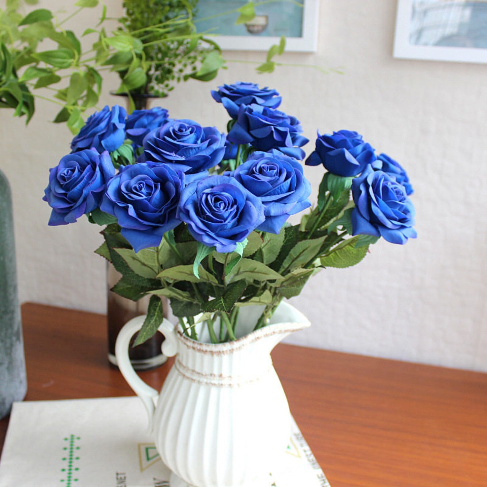Real Touch Blue Roses Single Silk Royal Blue Flower 20 Stems Etsy