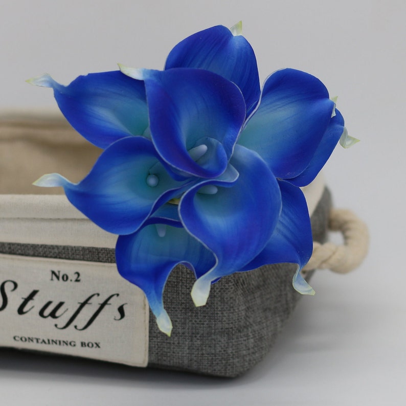 Royal Blue Calla Lily Bouquet / Artificial Wedding Flowers image 1.