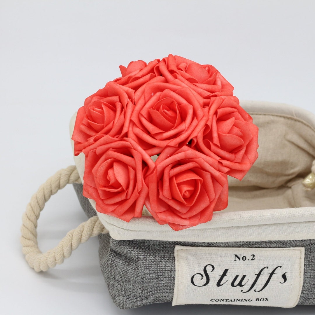 Wedding Flowers Dark Coral Roses Artificial Coral Flowers Bulk Etsy
