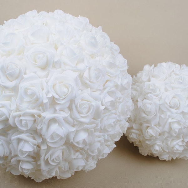 9" Wedding Ceremony Decorations Foam Roses Kissing Ball Pomanders White Flower Balls For Wedding NJHQ-07