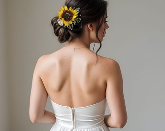 Silk Sunflower Bridal Headpiece | Artificial Sunflower Bride Hair Accessory| Boho Wedding Hairpiece | Yellow Sunflower Hair Pin DJ-S01