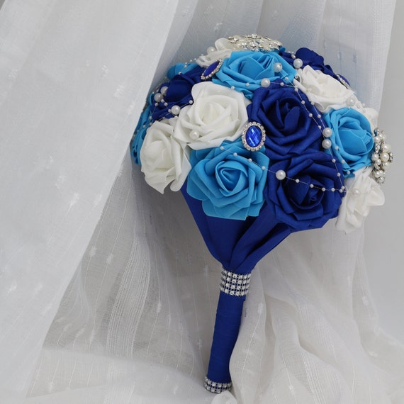 Ramo de boda azul azul real turquesa azul novia Bouquet - Etsy España