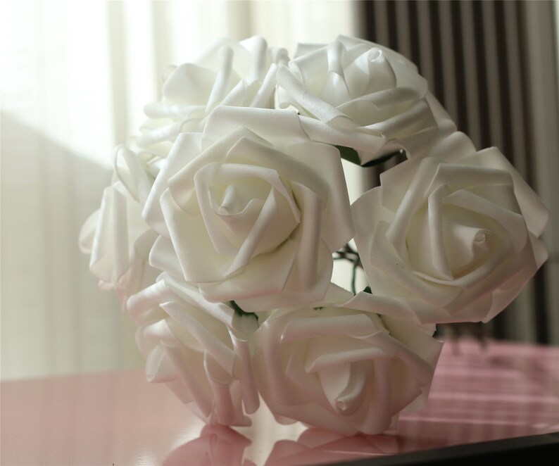 White Wedding Flowers Faux Roses Cheap Artificial Flowers 100 Wholesale For Bouquets Wedding Decor Table Centerpieces Bulk Flower LNPE009 image 5