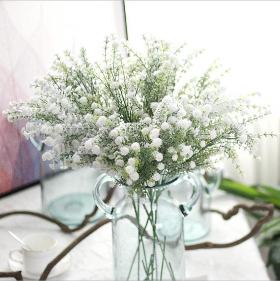 AIM & GGKK White Babys Breath Artificial Flowers for Wedding Party  Decoration(5PCS)