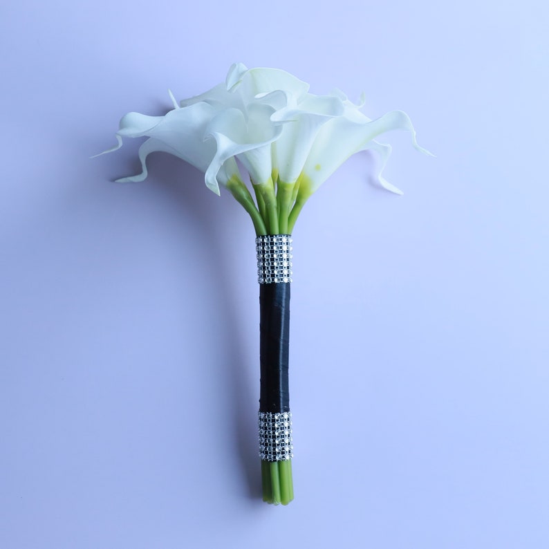 White Calla Lilly Bouquet White Bridal Bouquet Bridesmaids Bouquet White Call Lily Boutonniere PU Real Touch Calla Lilies Bouquets DJ-77 image 6