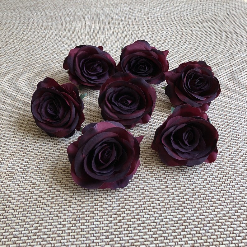 Silk Flower Heads Burgundy Flowers Artificial Rose Heads Bulk Etsy