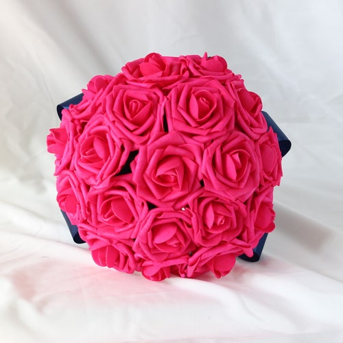 Bridal Bouquet Hot Pink Artificial Roses Flower Wedding Etsy