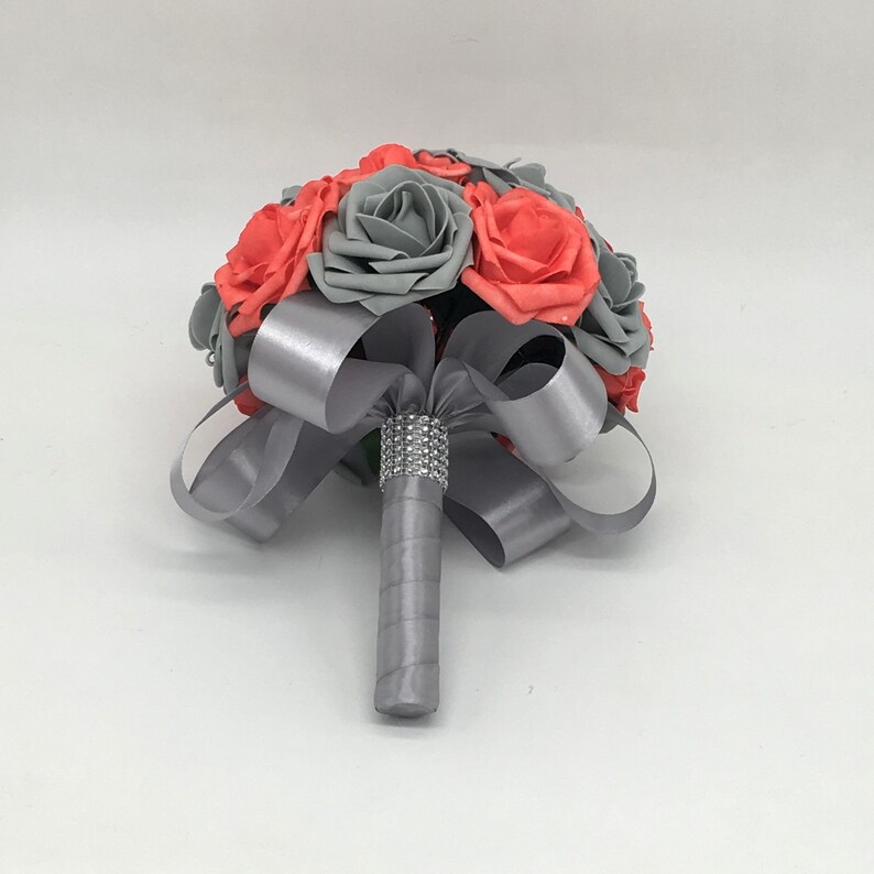 Gray Coral Rose Bouquet for Bridal Bridesmaids Flowers Coral - Etsy