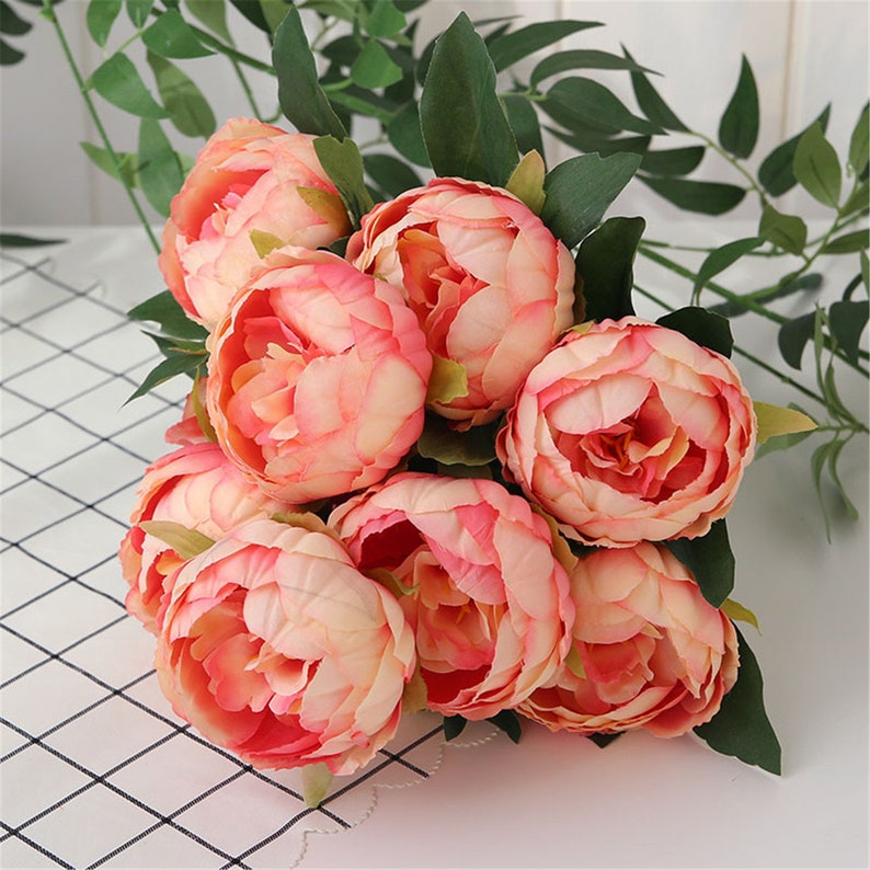 Silk Peony Bouquet Artificial Flowers Peony Bouquets 10 Heads Etsy