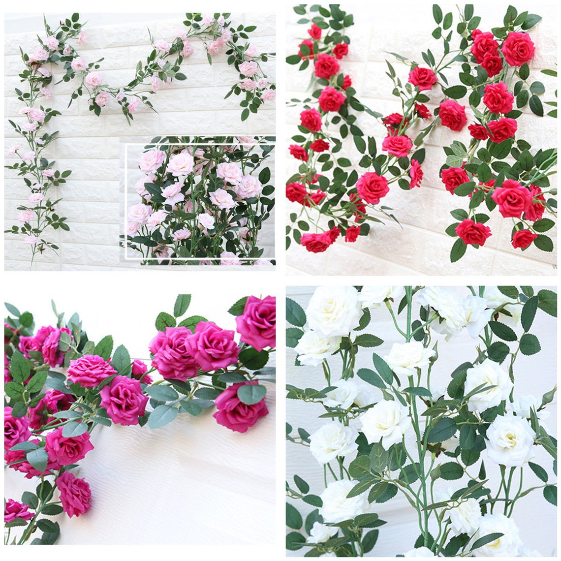 Fake Flower Garland White Rose Hanging Flower Garland 180cm Etsy