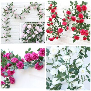 Fake Flower Garland White Rose Hanging Flower Garland 180cm Leaf Garland Fake Vine Realistic Vine Plant Garland for Home Decoration MGT-021 image 2