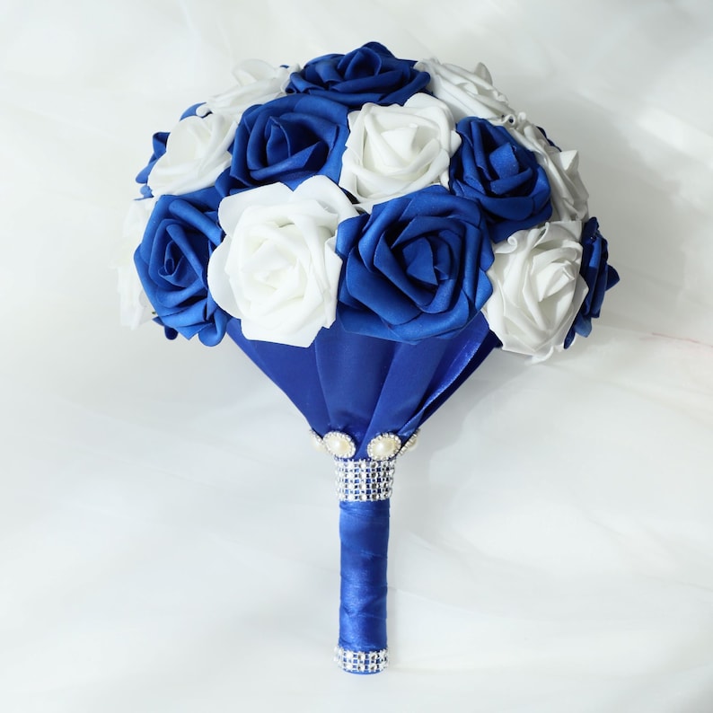 Royal Blue and White Rose Wedding Bouquet for Bridal Etsy