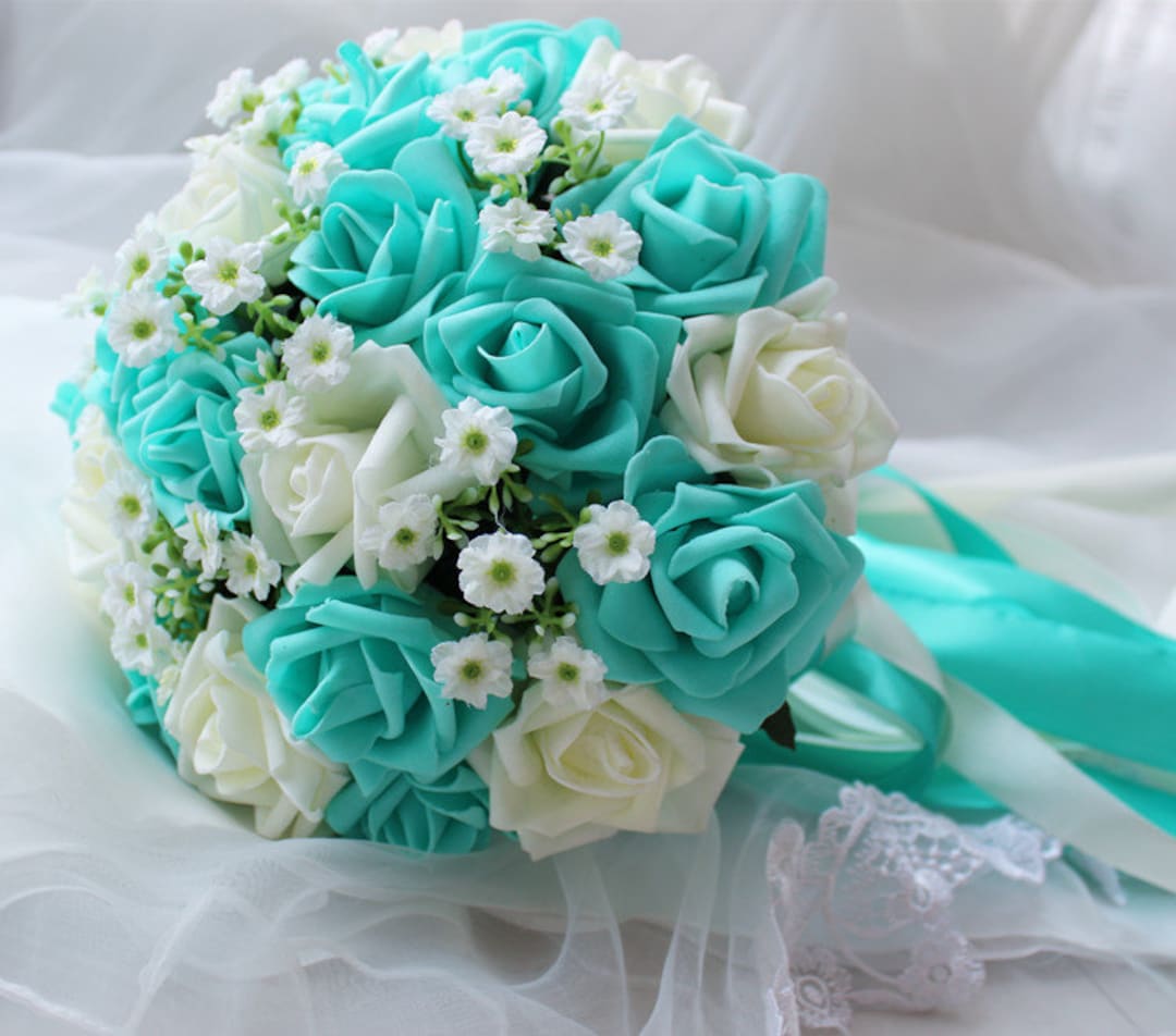 Purple Turquoise Teal Wedding Flowers Pkg 6 Bouquet Decorations Accessories  Plus