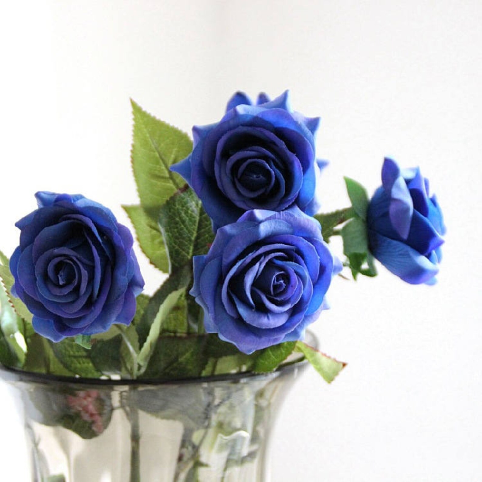 Real Touch Blue Roses Single Silk Royal Blue Flower 20 Stems Etsy