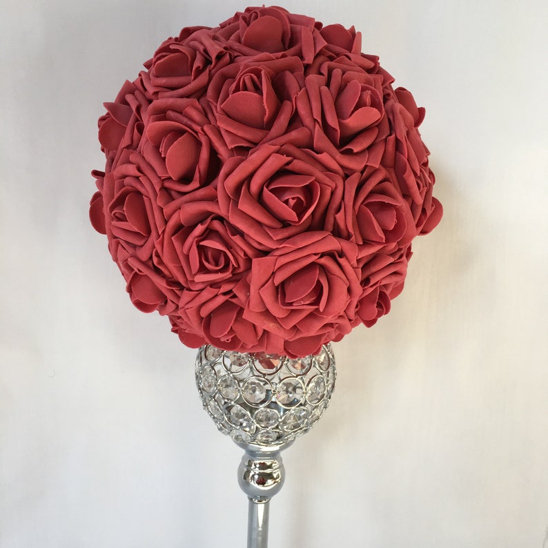Burgundy Flower Ball Flower Girl Pomander Dark Red Kissing Etsy
