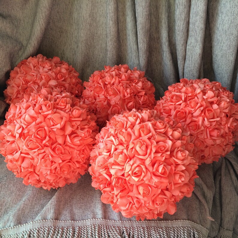 Coral Kissing Balls Foam Rose Pomanders Fake Flower Balls Etsy