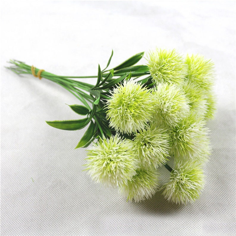 Green Alliums Fake Flowers Pompon Mum Artificial Green Flowers for Flower Arrangement Fillers JBY930 White Green