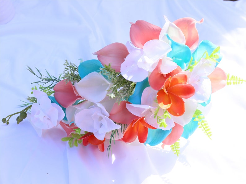 Bridal Cascading Bouquet Beach Wedding Flowers Real Touch Etsy