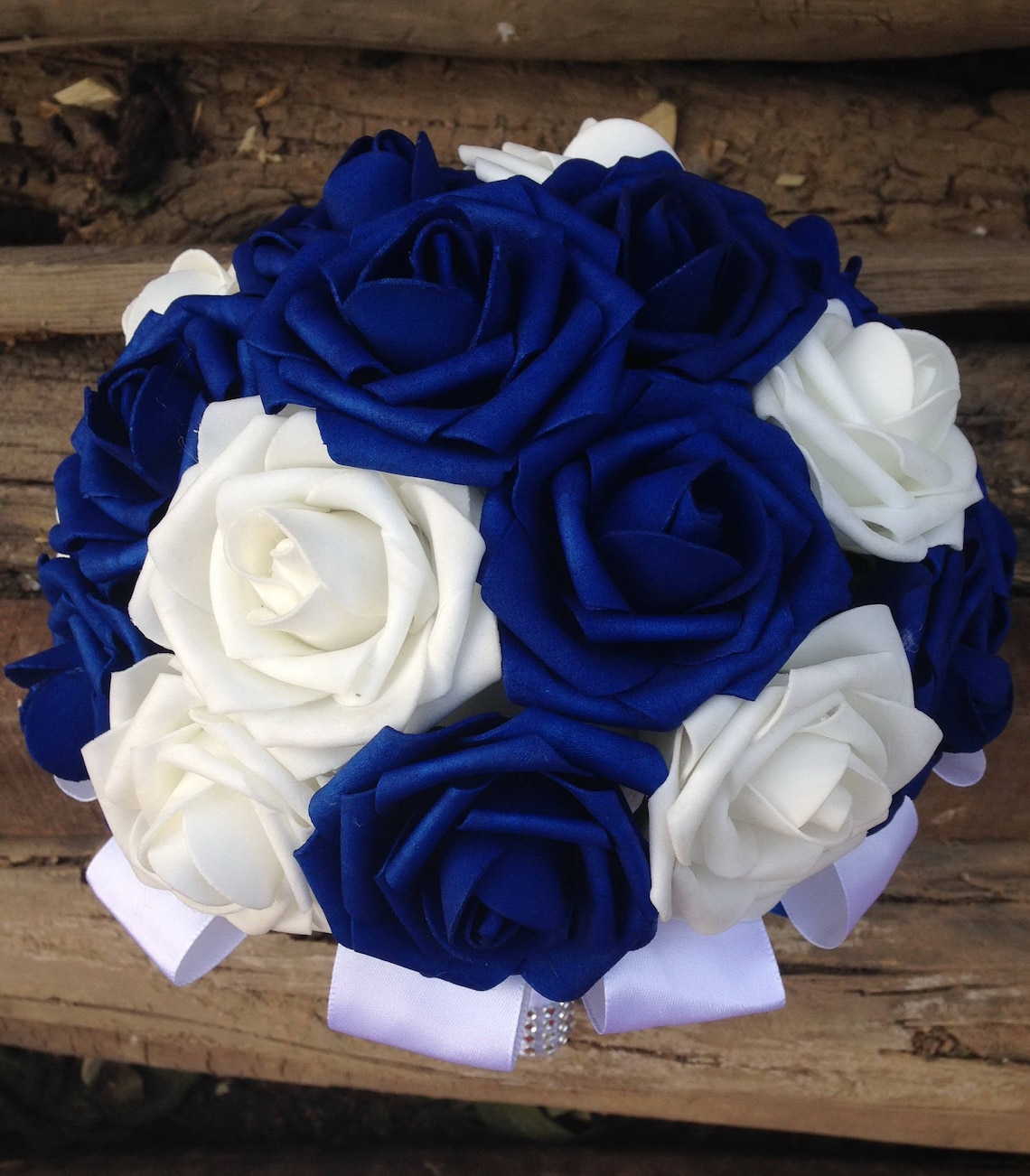 Royal Blue Bouquet White Bridal Bouquet Artificial Flower Etsy