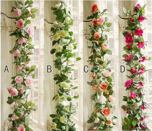 8Ft Artificial Rose Garland Silk Flower Vine Ivy Wedding Garden String Decor 