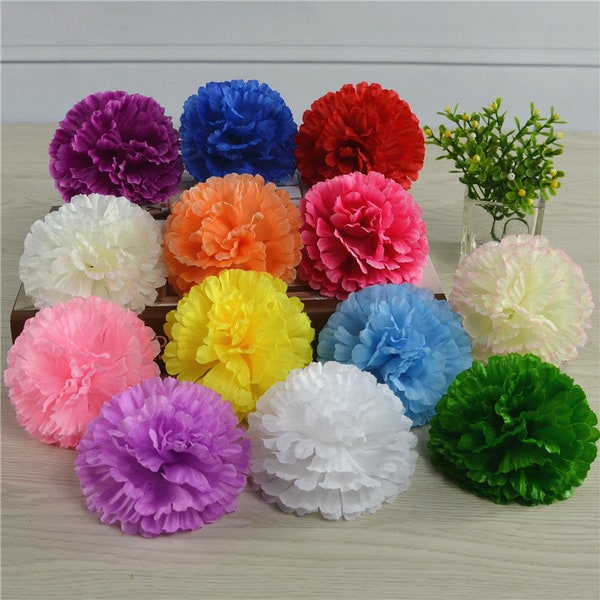 Silk Carnations, Artificial Flowers Bulk, Wholesale Fake Carnation Flower Heads, Silk Carnation Heads for Flower Wall DIY CJ-KNX100